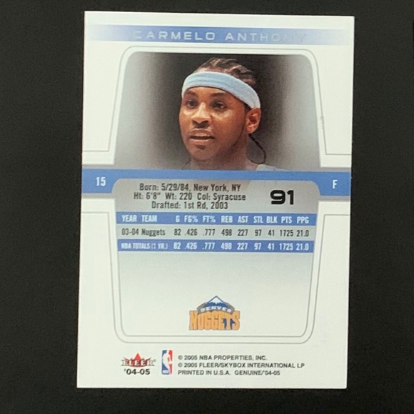 2004 -2005 Fleer Carmelo Anthony basketball card - Picture 2 of 2